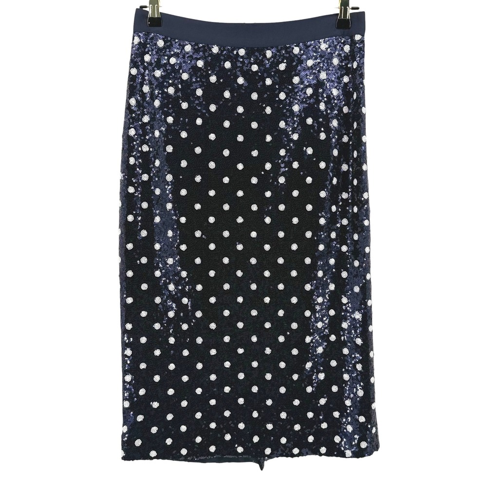 Talbots Navy Blue Sequin Polka Dot Midi Pencil Skirt Size 4 Holiday Cocktail NEW